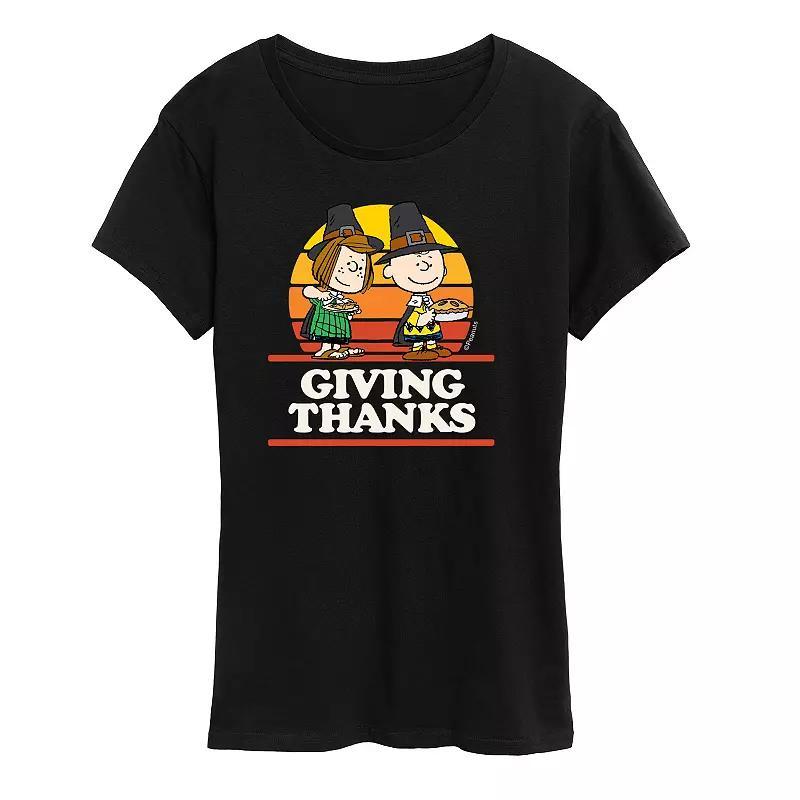 Womens Peanuts Giving Thanks Graphic Tee Black Product Image