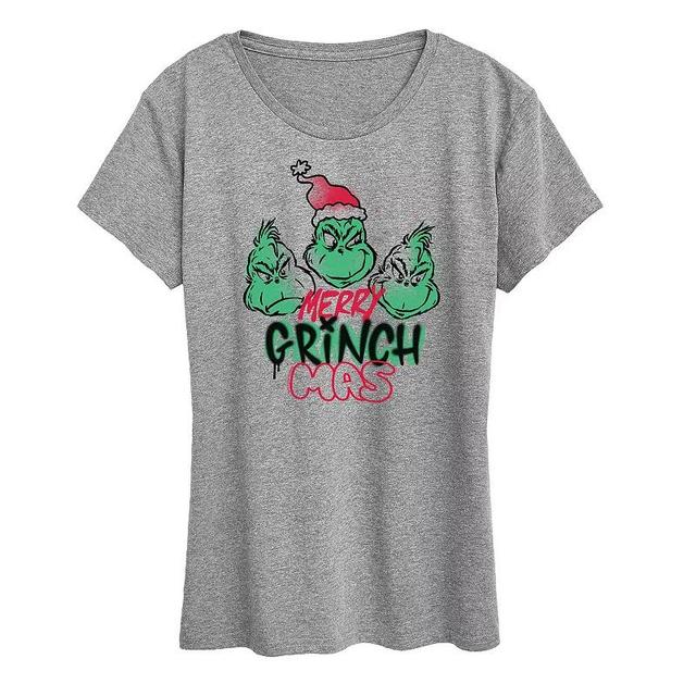 Womens Dr. Seuss The Grinch Merry Grinchmas Graphic Tee, Girls Grey Gray Product Image