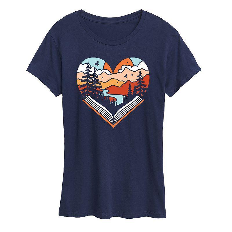 Womens Open Book Heart Graphic Tee Blue Product Image