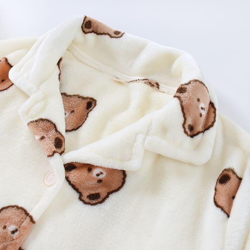 Couple Matching Bear Fleece Pajama Set Product Image