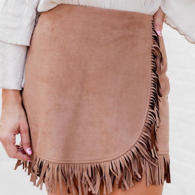 I'll Go First Brown Fringe Hem Suede Mini Skort FINAL SALE Product Image