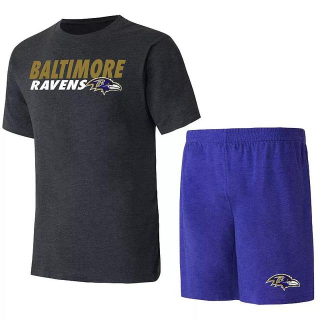 Mens Concepts Sport /Black Baltimore Ravens Meter T-Shirt & Shorts Sleep Set Product Image