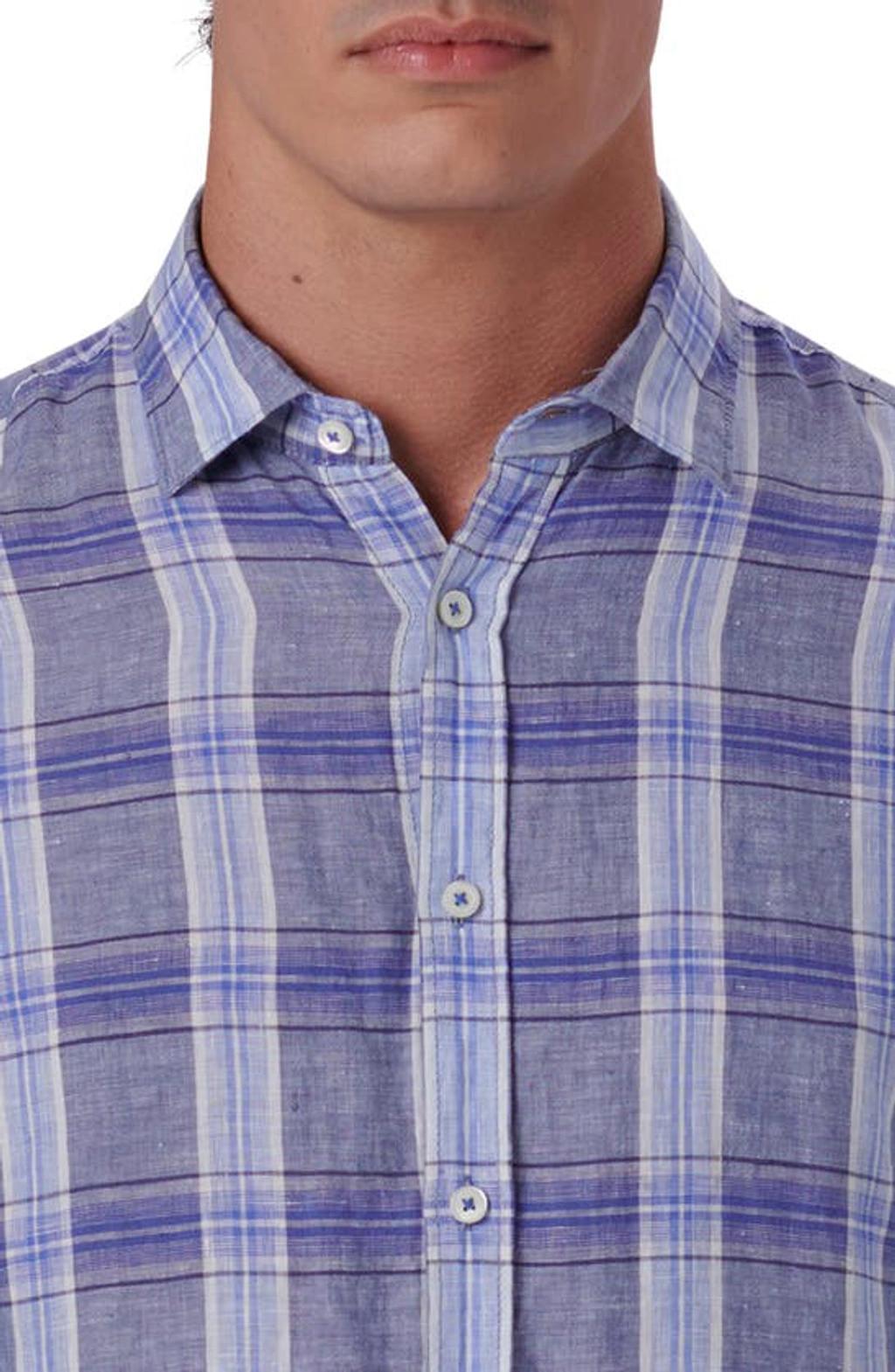 BUGATCHI Plaid Linen Button-up Shirt In Denim Product Image