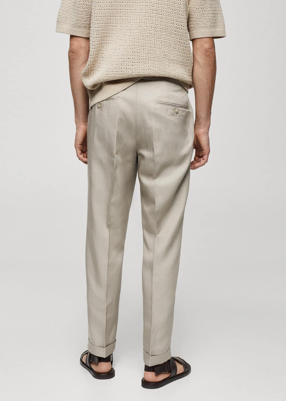 MANGO MAN - Linen blend pleated trousers light/pastel greyMen Product Image