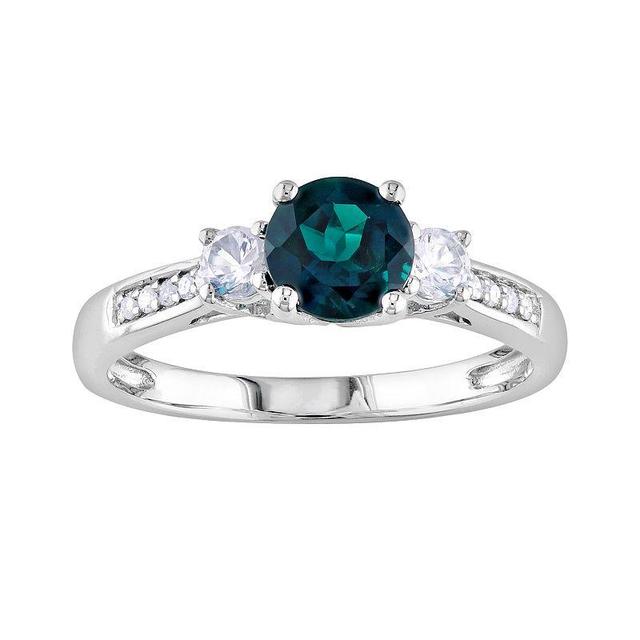 Stella Grace 10k White Gold Lab-Created Emerald, Lab-Created White Sapphire and Diamond Accent 3-Stone Ring, Womens Green Product Image