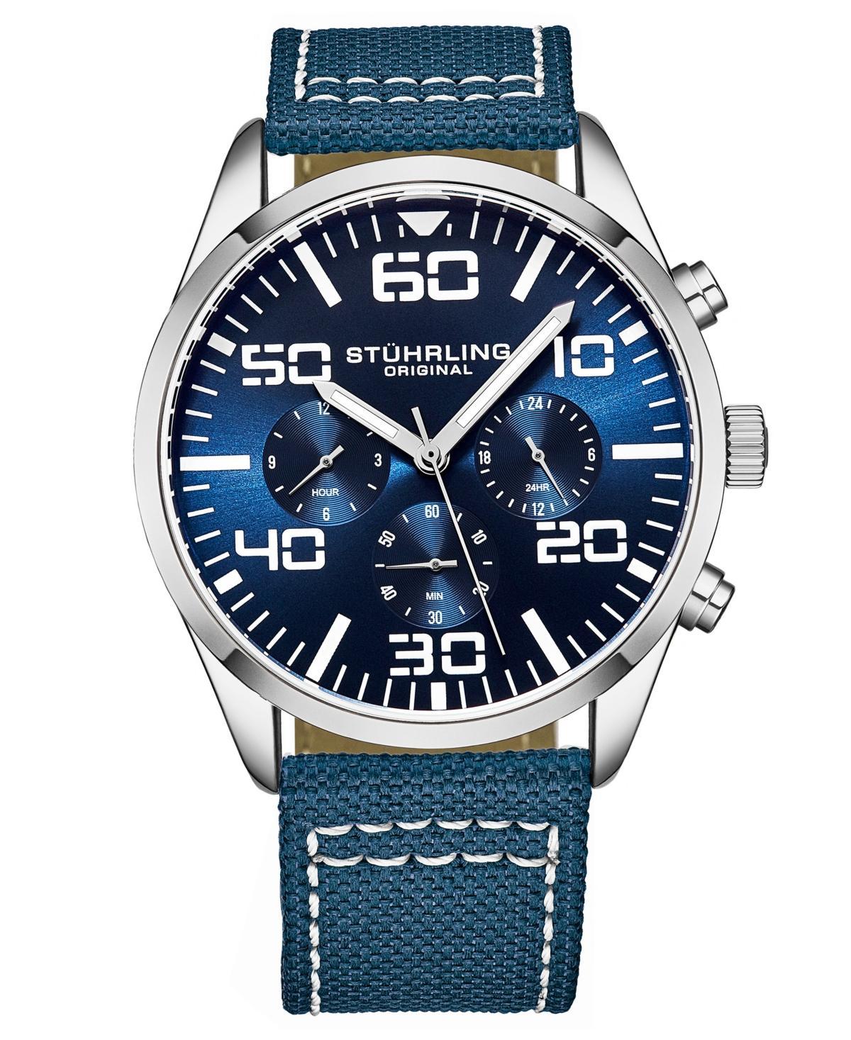 Mens Chrono Dark Blue Canvas with Light Blue Contrast Stitching Strap Watch 42mm Product Image