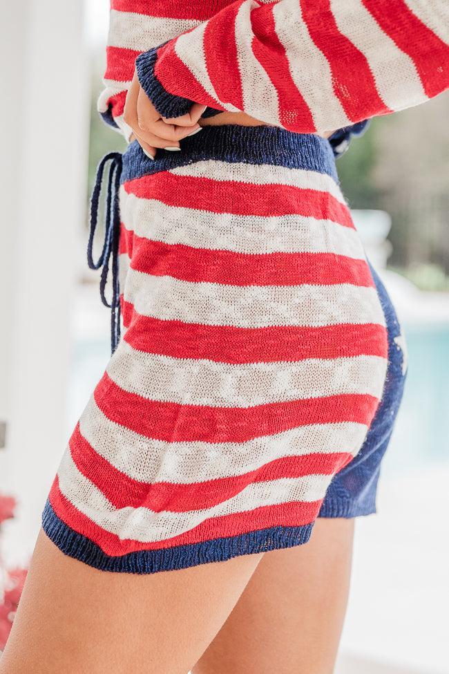 That's My Anthem Red, White, And Blue Flag Knitted Shorts FINAL SALE Product Image