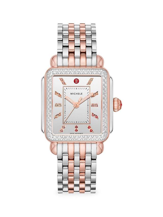 Womens Deco Carousel Two-Tone Pink Goldplated, Diamond & Multicolor Topaz Bracelet Watch Product Image