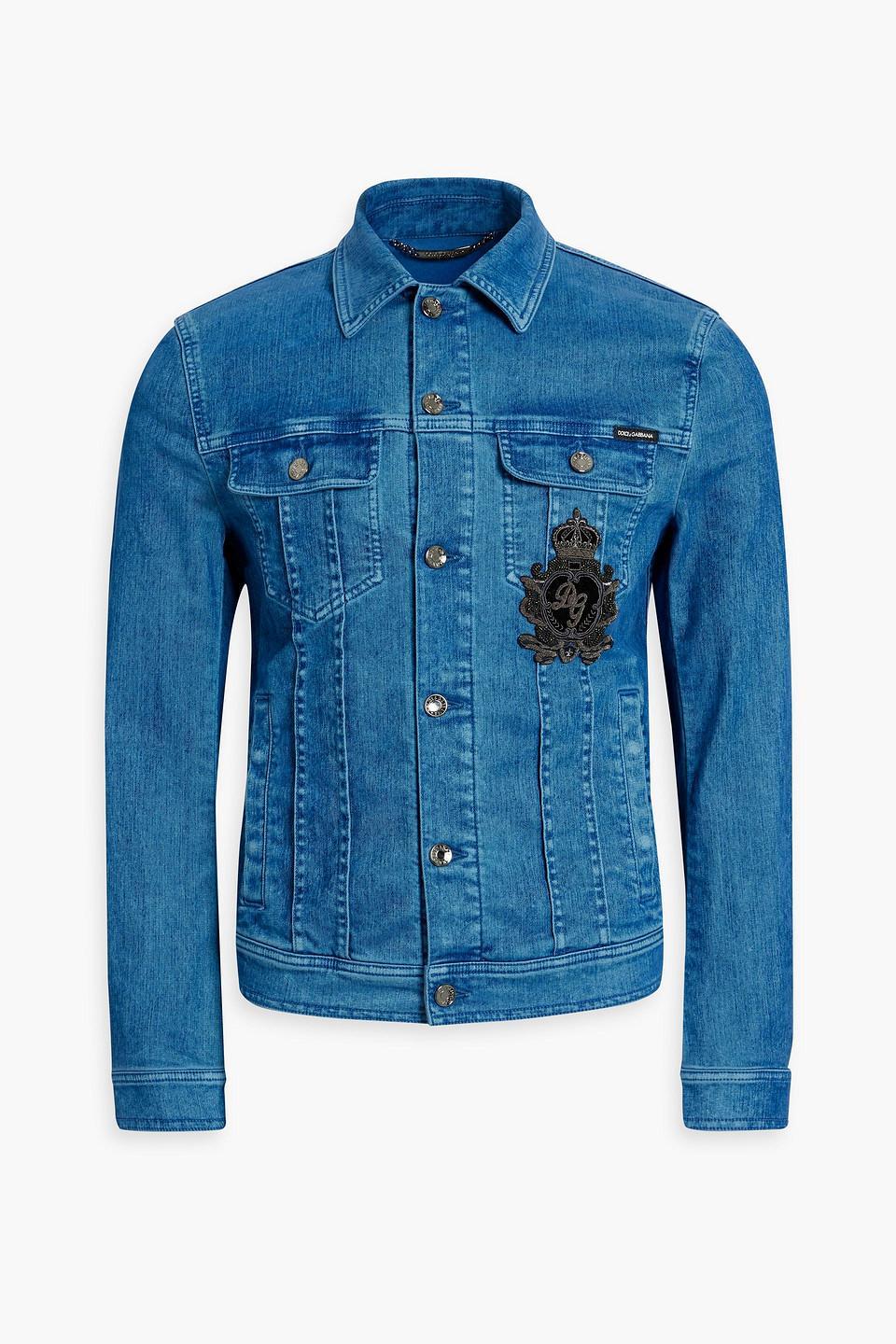 Appliquéd Denim Jacket In Mid Denim Product Image