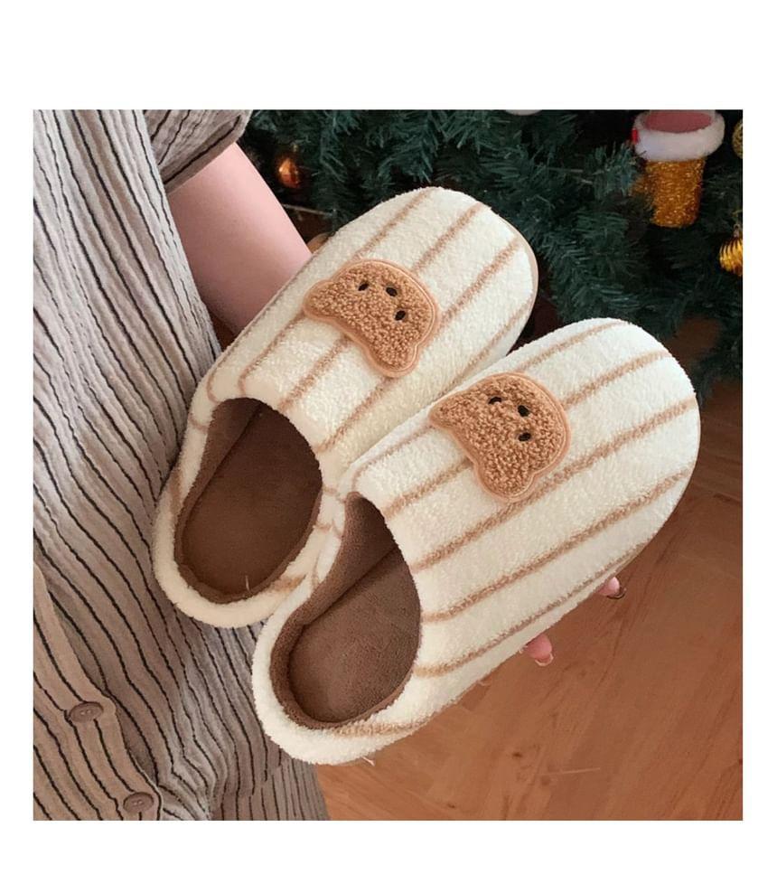 Bear Applique Striped Slippers Product Image