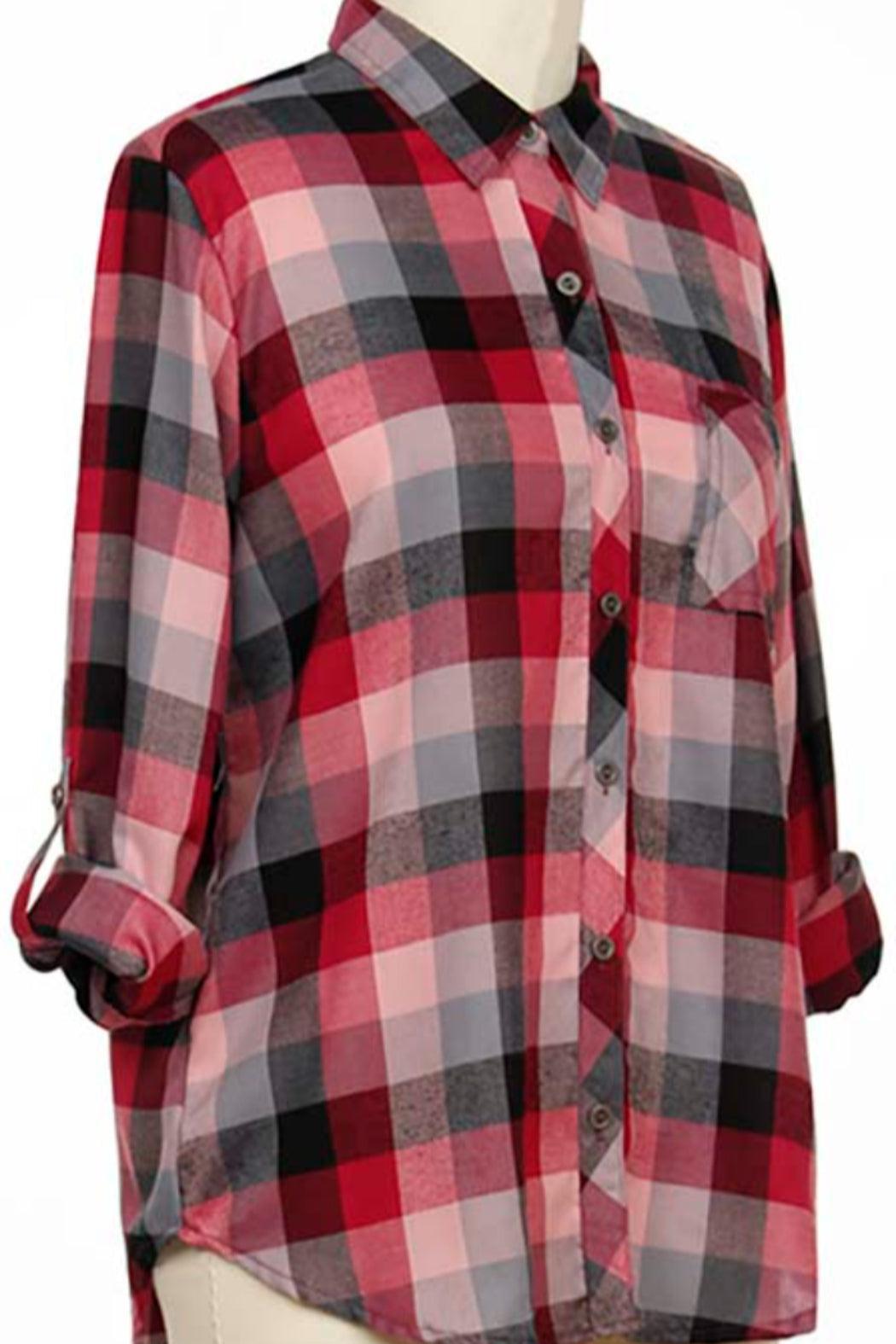 Long Sleeve Woven Plaid Blouse Female Product Image