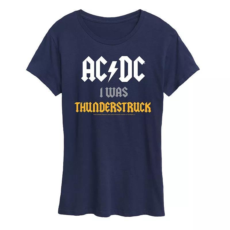 Womens ACDC I Was Thunderstruck Graphic Tee, Girls Blue Product Image