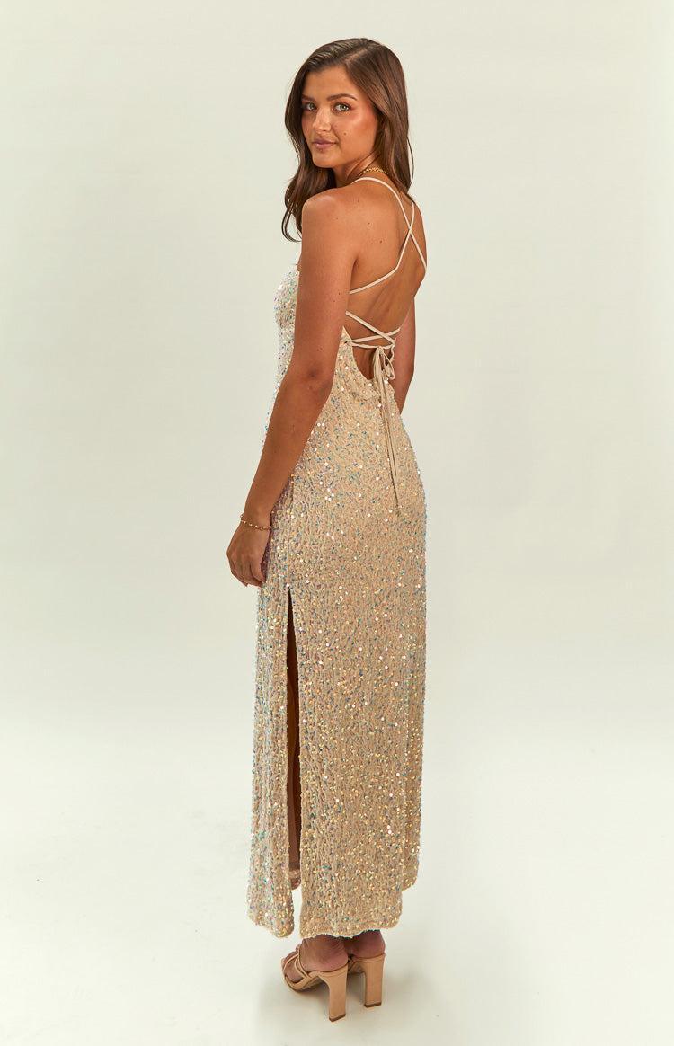 Miranda Gold Velvet Formal Maxi Dress Product Image