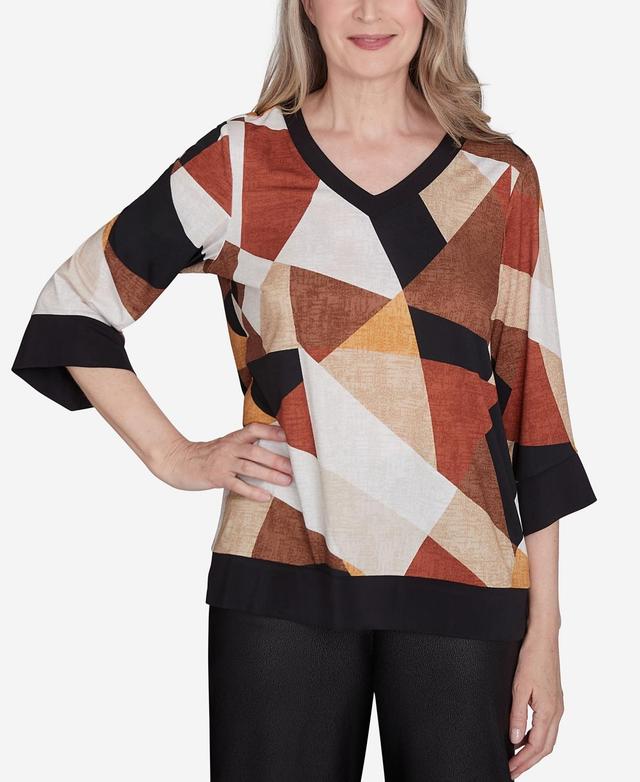 Womens Alfred Dunner V-Neck Patchwork Sweater Product Image