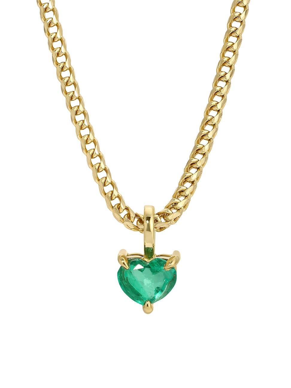 Womens 18K Yellow Gold & Colombian Emerald Heart Pendant Necklace Product Image