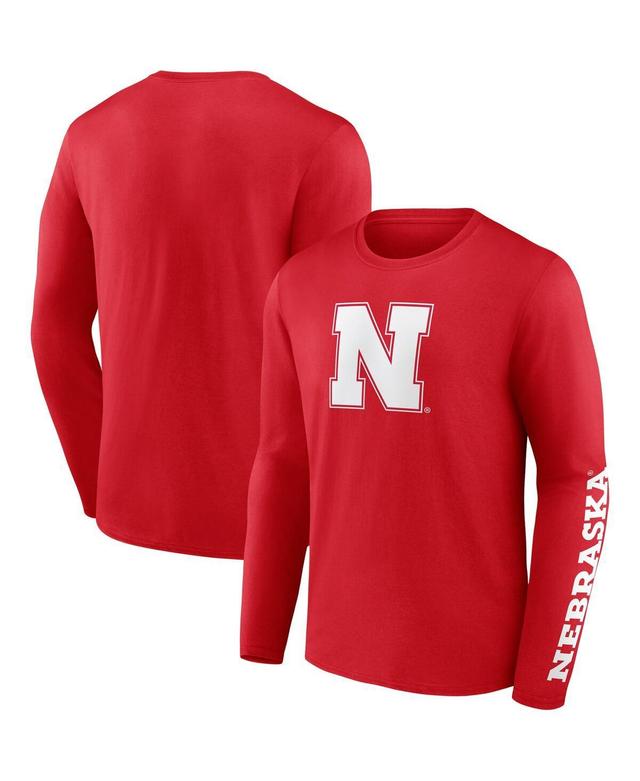 Mens Fanatics Red Nebraska Huskers Double Time 2-Hit Long Sleeve T-shirt Product Image