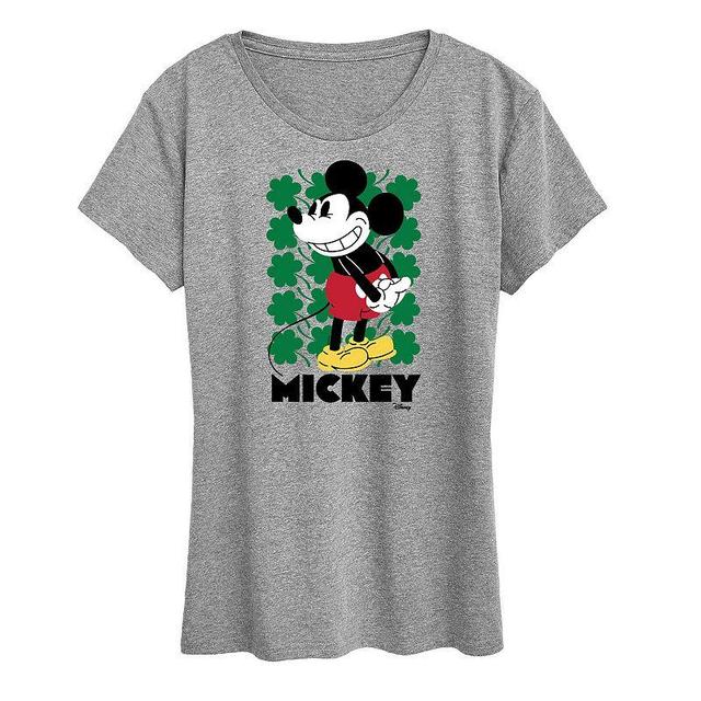 Disneys Mickey Mouse Womens Clover Grid Graphic Tee Grey Gray Product Image