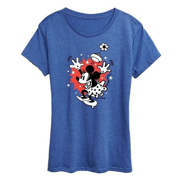 Disneys Minnie Mouse Surprise Graphic Tee, Womens Grey Royal Blue Product Image