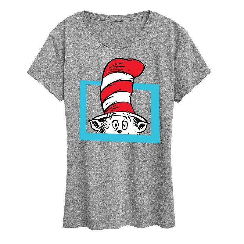 Womens Dr. Seuss Cat In Box Graphic Tee Grey Gray Product Image