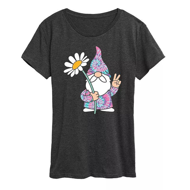 Womens Tie Dye Gnome With Daisy Graphic Tee Grey Blue Product Image