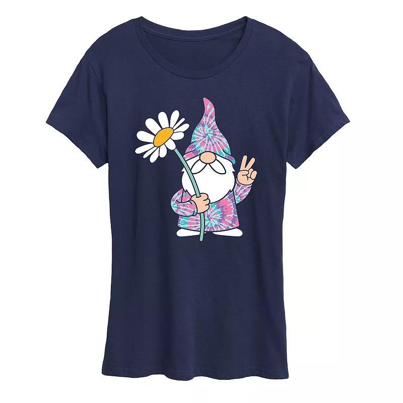 Womens Tie Dye Gnome With Daisy Graphic Tee Grey Blue Product Image