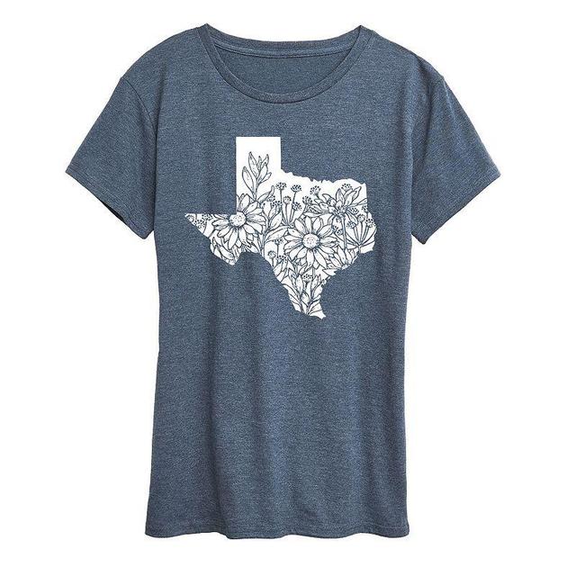 Womens Floral Texas Graphic Tee Grey Blue Product Image