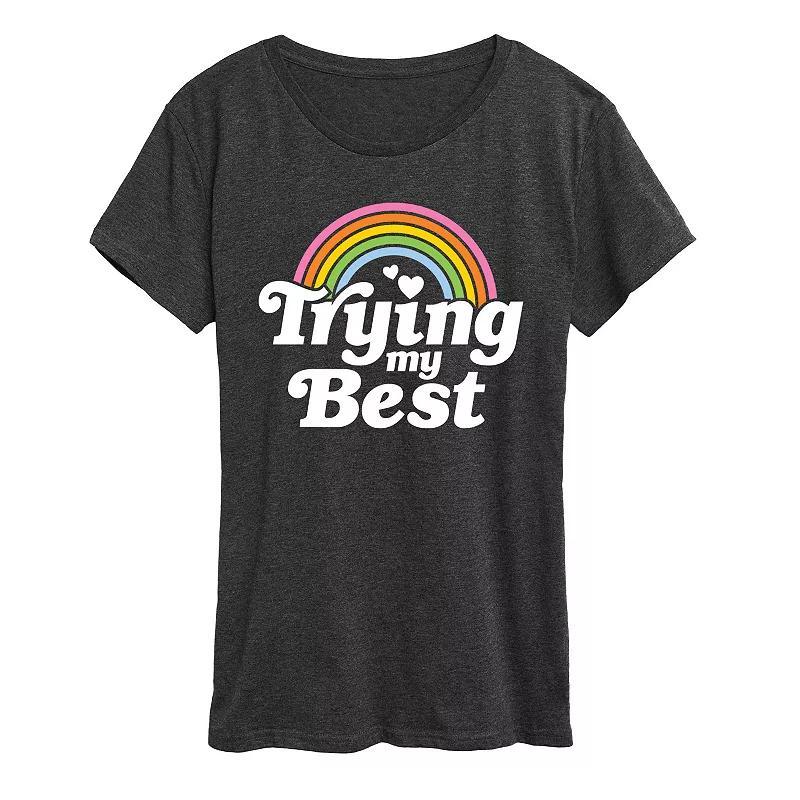 Womens Trying My Best Rainbow Graphic Tee Heather Grey Product Image