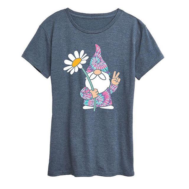 Womens Tie Dye Gnome With Daisy Graphic Tee Grey Blue Product Image