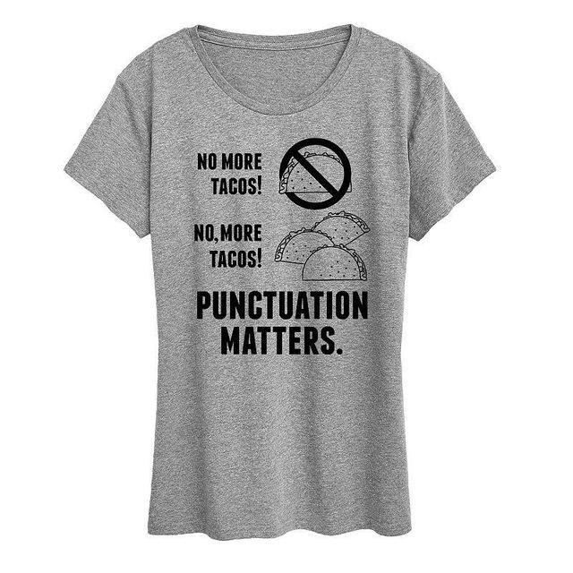 Womens Tacos Punctuation Matters Graphic Tee Grey Gray Product Image