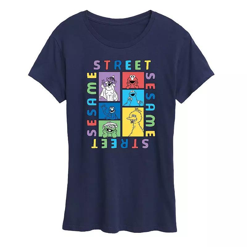 Womens Sesame Street Blocks Graphic Tee Blue Product Image