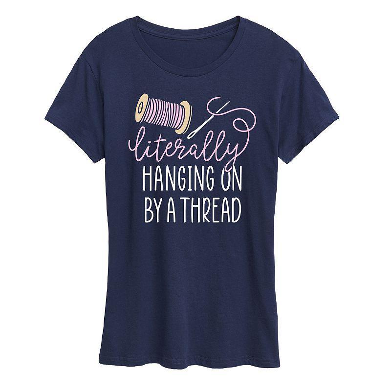 Womens Hanging On By A Thread Graphic Tee Blue Product Image