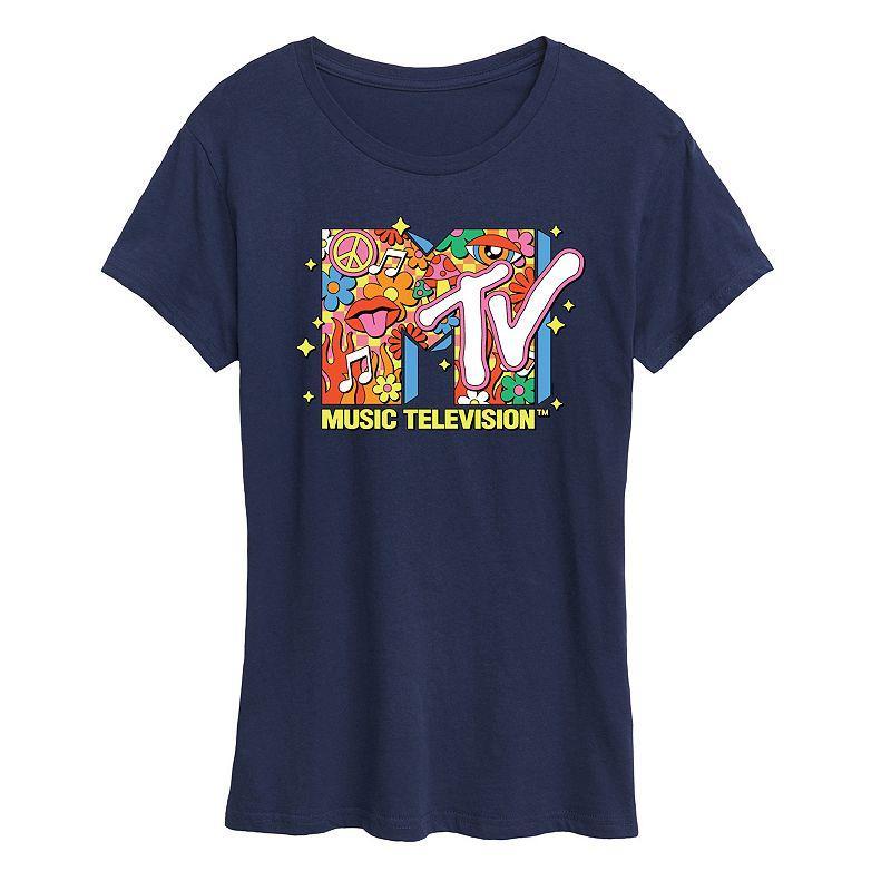 Womens MTV Logo Retro Collage Graphic Tee Blue Product Image