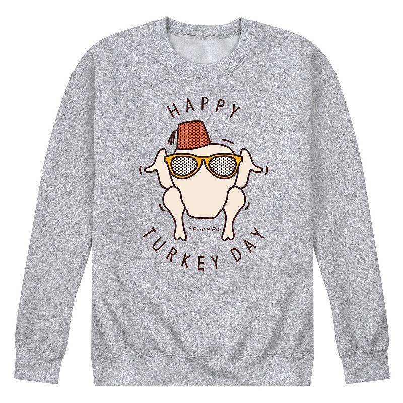 Mens Friends Happy Turkey Day Fleece Sweatshirt Grey Gray Product Image