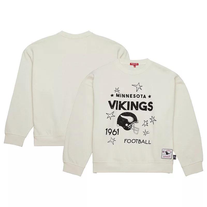 Womens Mitchell & Ness Cream Minnesota Vikings Throwback Logo 3.0 Pullover Sweatshirt product image