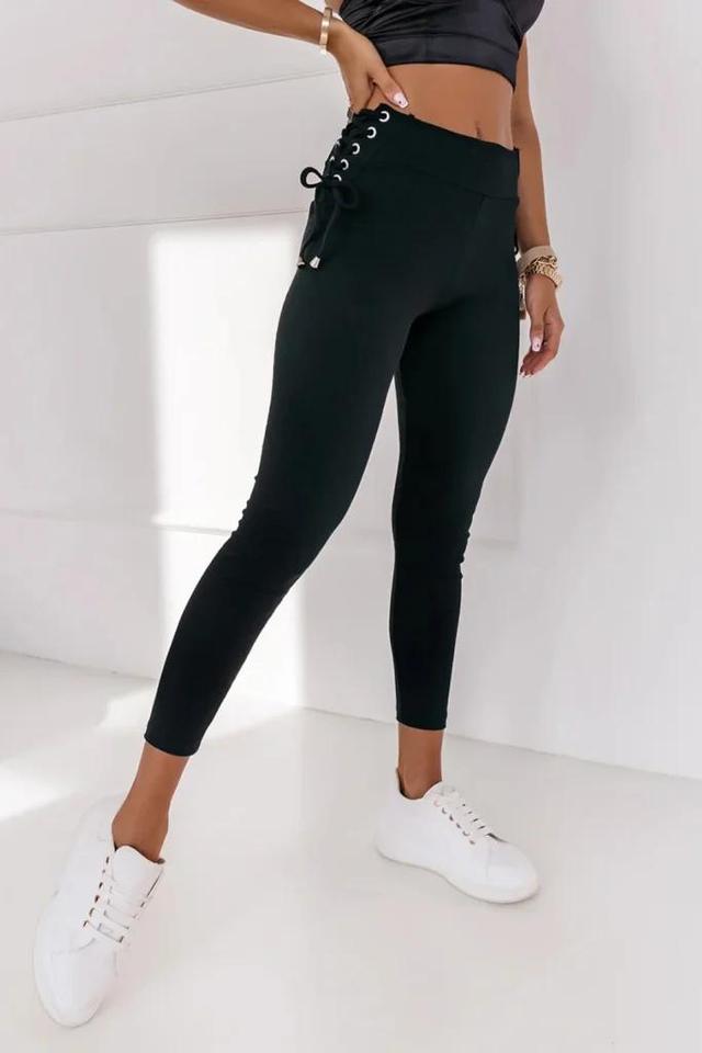 Olivia Mark – Ribbed Leggings with Side Lace-Up Detailing Product Image