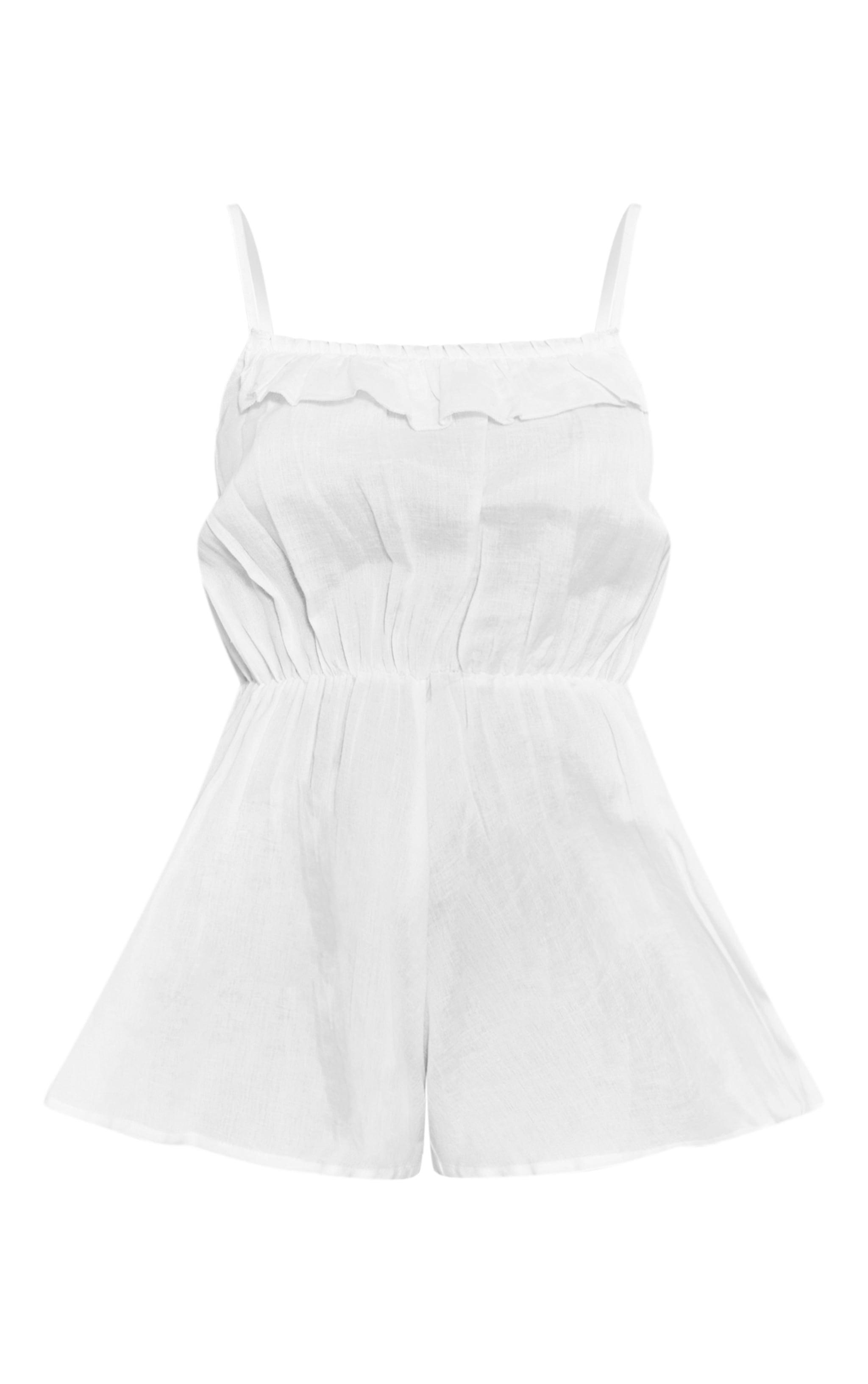 White Frill Top Edge Romper Product Image