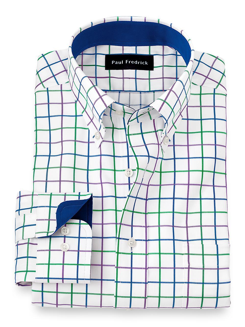 Non-Iron Cotton Check Dress Shirt With Contrast Trim - Multi Product Image