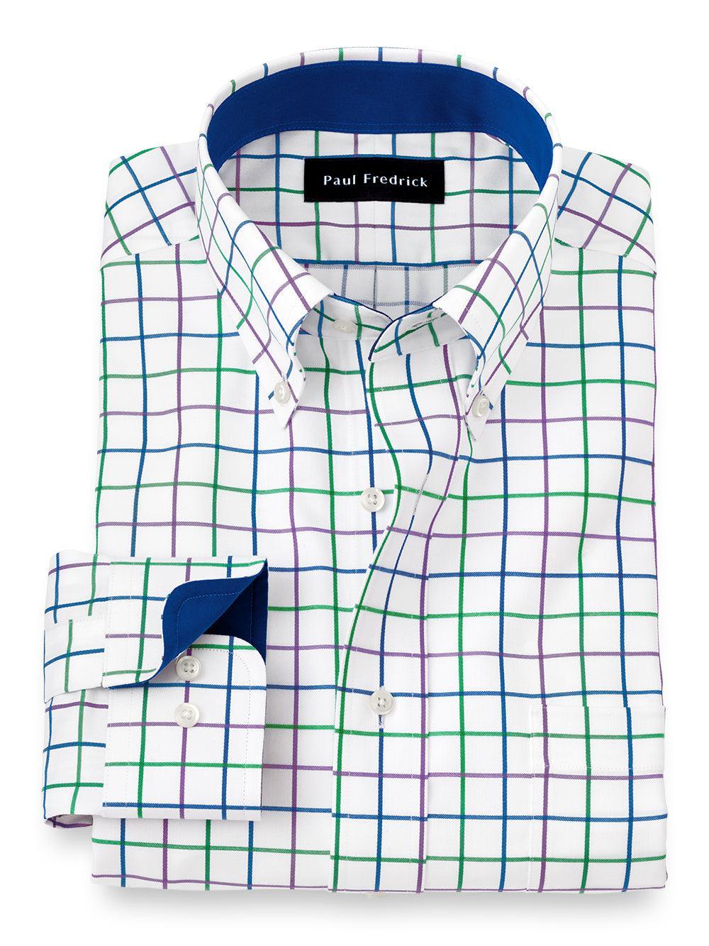 Tailored Fit Non-iron Cotton Check Dress Shirt With Contrast Trim Product Image