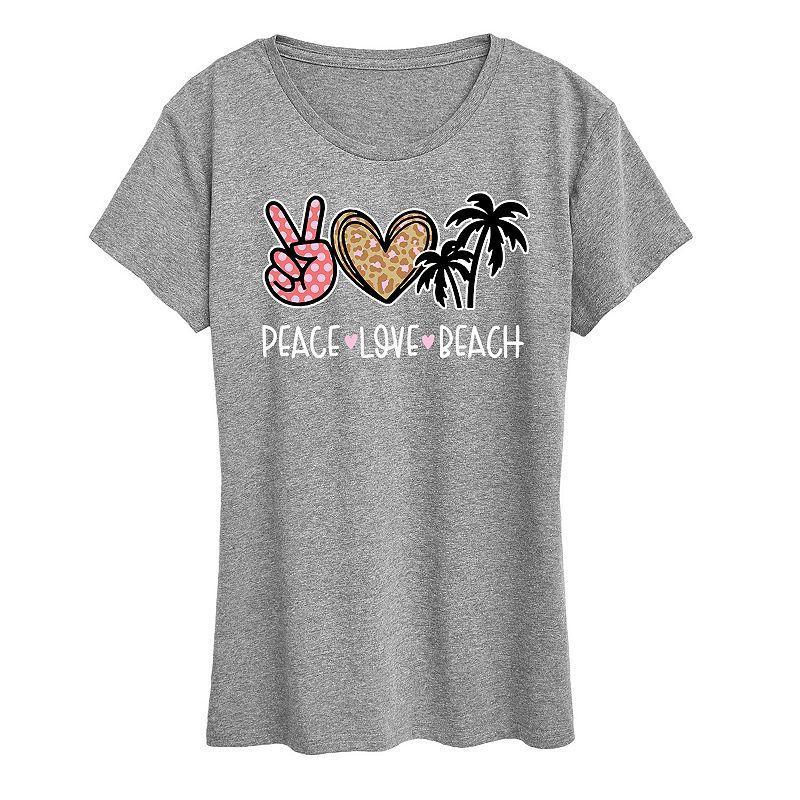 Womens Peace Love Beach Graphic Tee Grey Gray Product Image