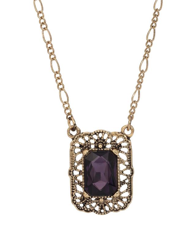 2028 Gold-Tone and Amethyst Square Pendant Necklace Product Image