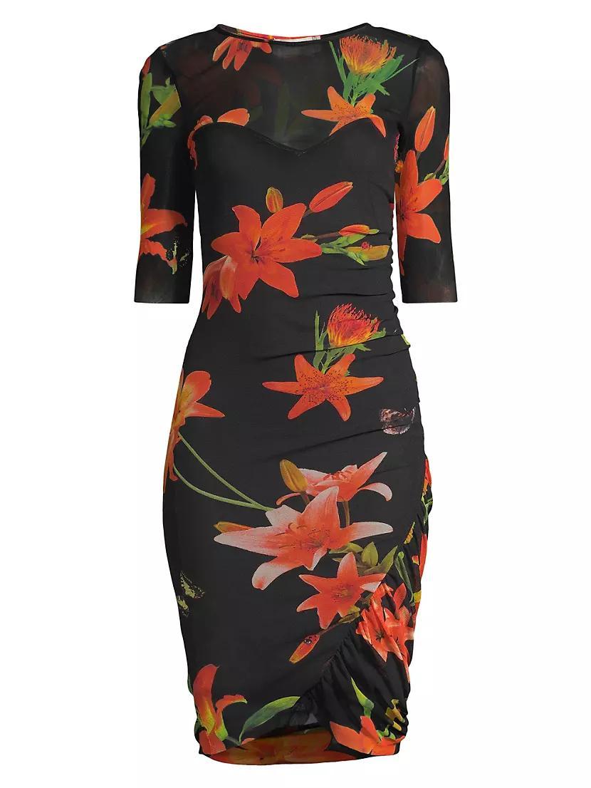 Shadow Mesh Floral Knee-Length Dress Product Image