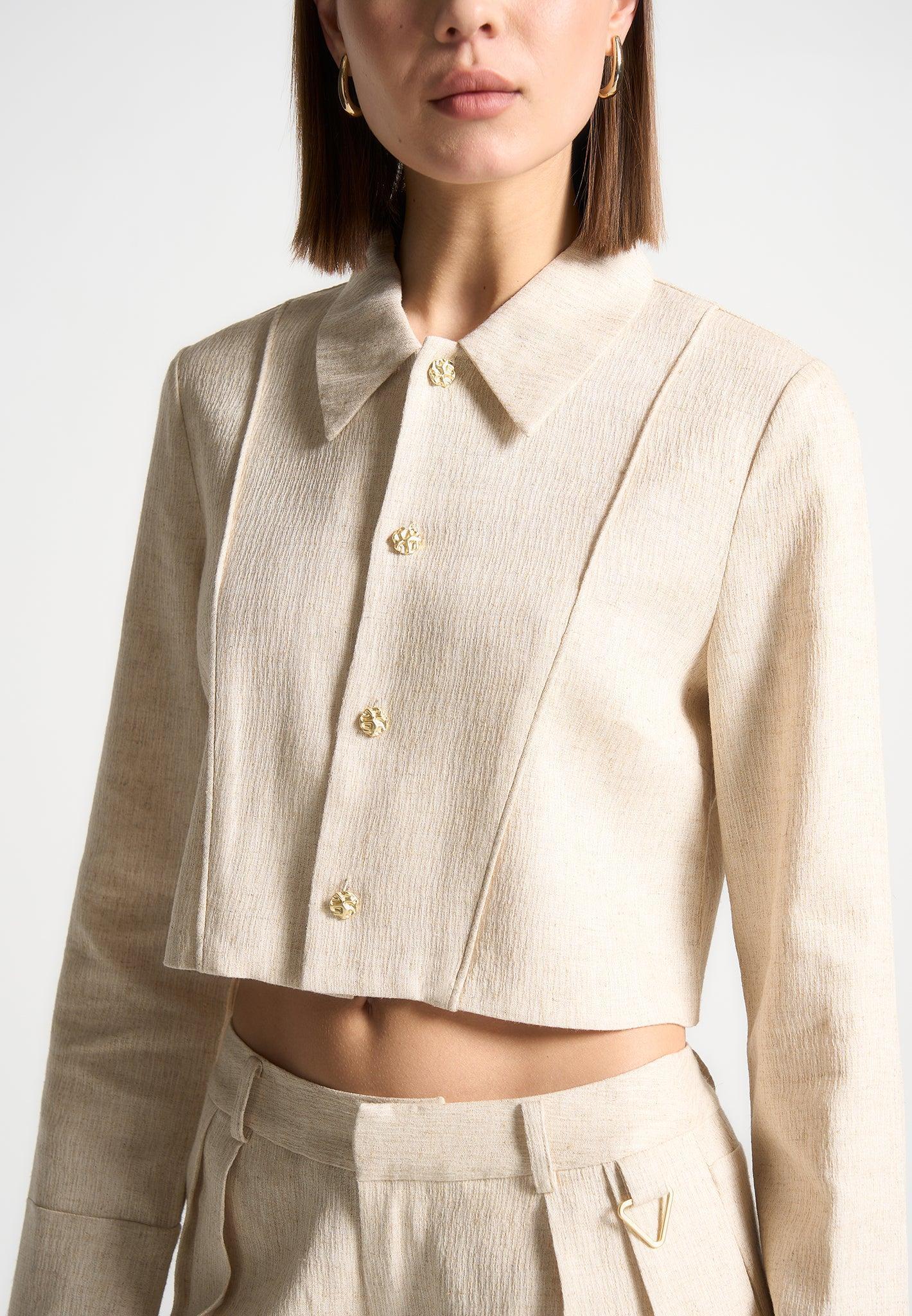 Linen Pintuck Cropped Shirt - Natural Female Product Image