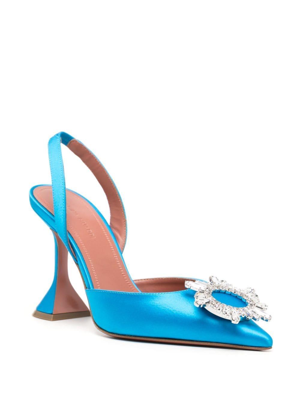 Womens Pale Blue Begum Crystal-embellished Slingback Satin Heels Product Image