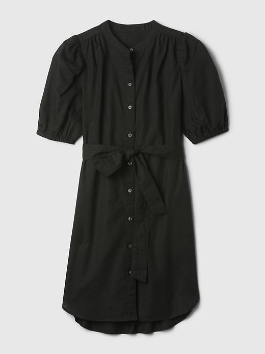 Linen-Cotton Puff-Sleeve Mini Shirtdress Product Image