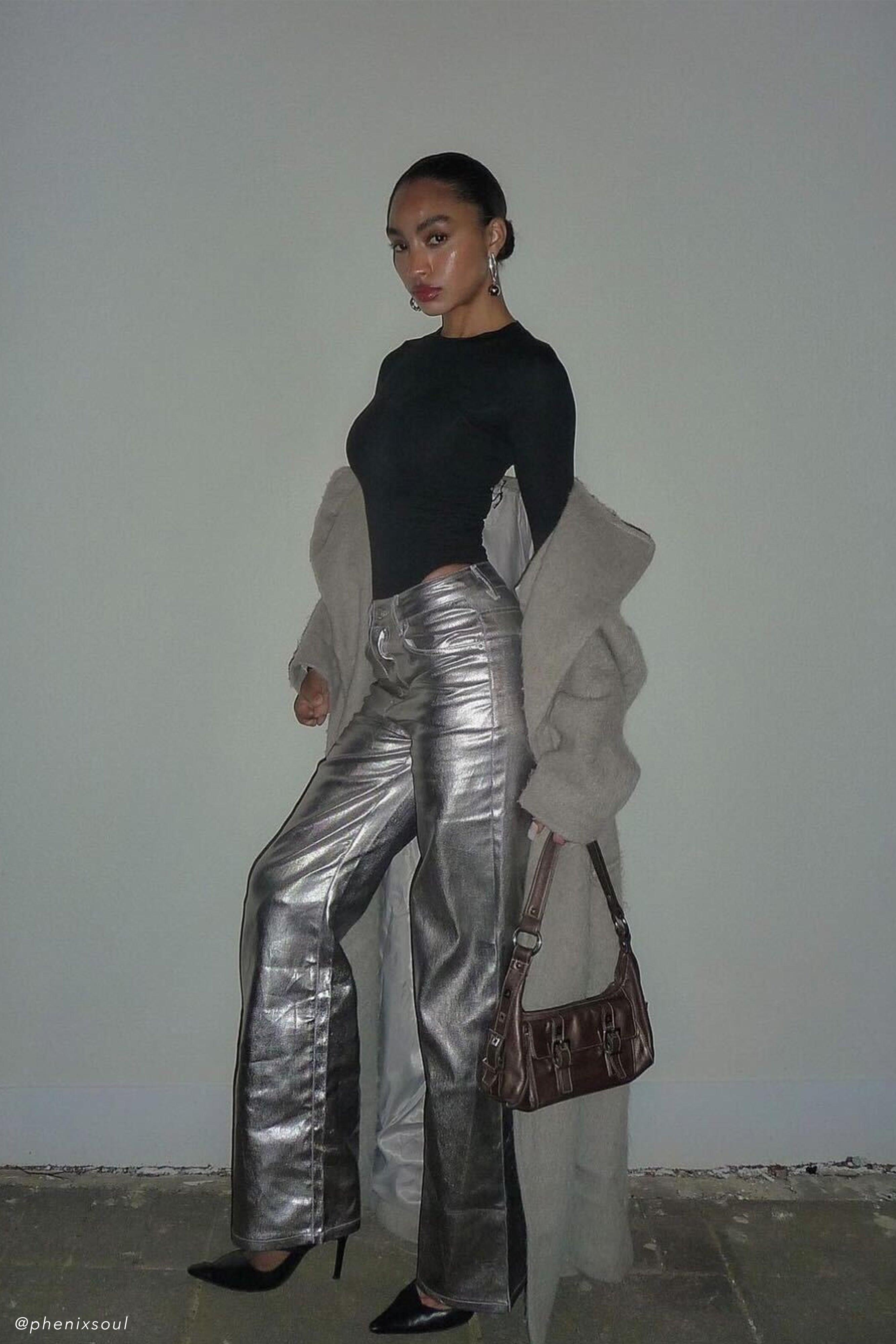 Minnie Metallic Straight Jean - Silver Product Image