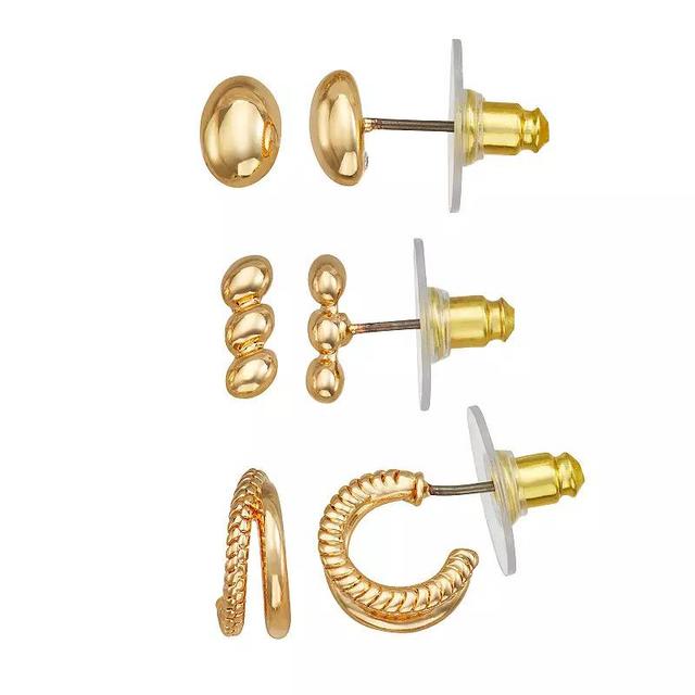 Nine West Gold Tone Droplet Stud Earrings 3-Pair Set, Womens Product Image