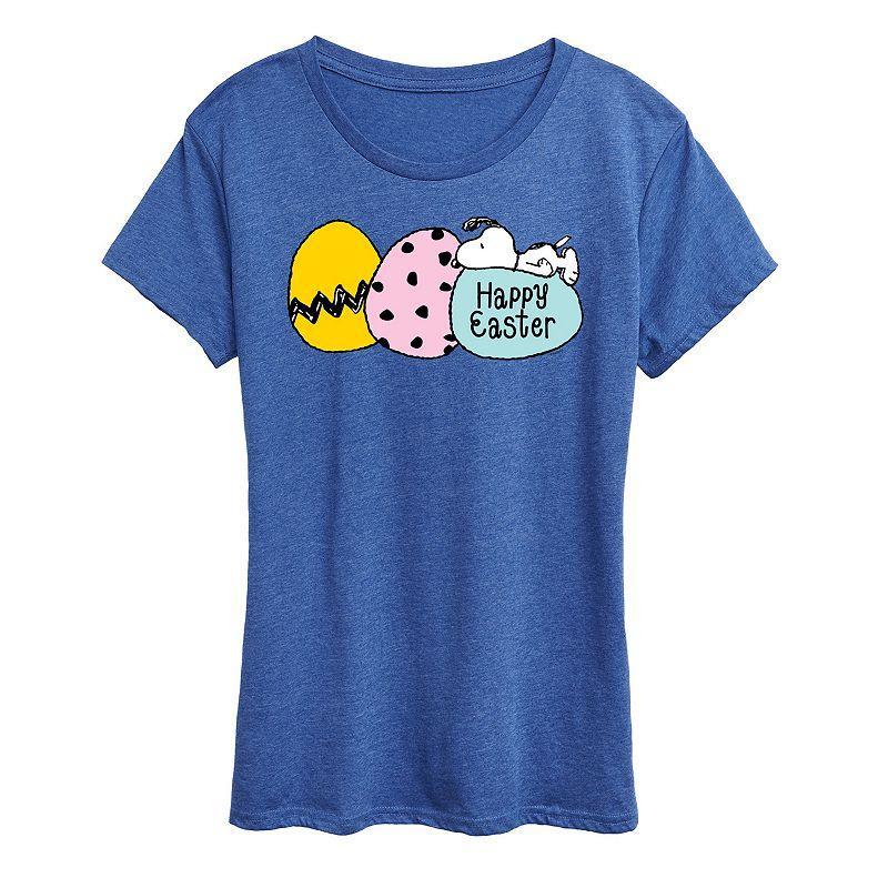 Womens Peanuts Snoopy Happy Easter Eggs Graphic Tee Med Blue Product Image