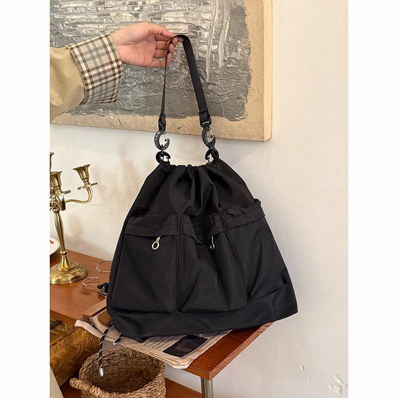 Plain Drawstring Nylon Tote Bag Product Image