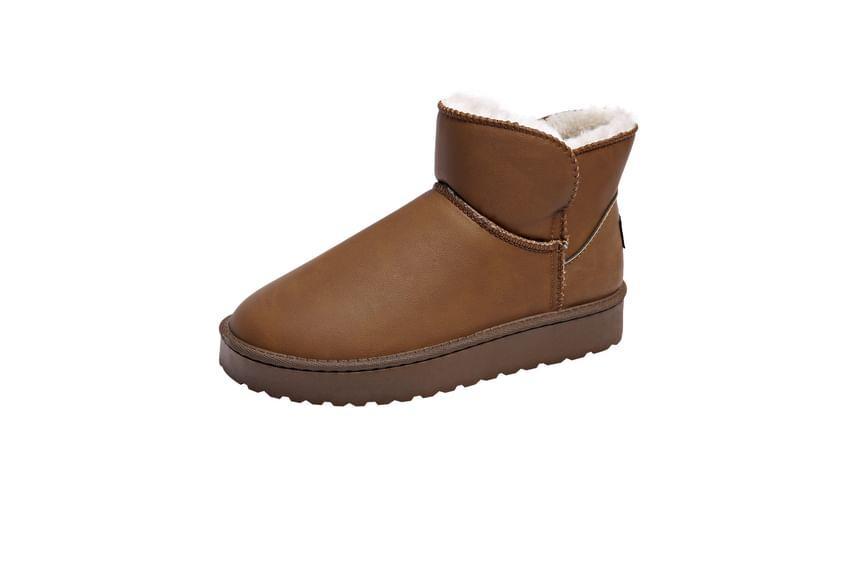 Fleece-Lined Faux Leather Short Snow Boots Product Image