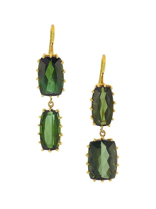 Womens 18K Yellow Gold & Chrome Tourmaline Double-Drop Earrings Product Image